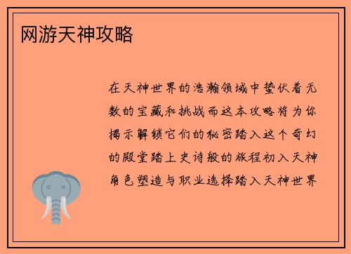 网游天神攻略